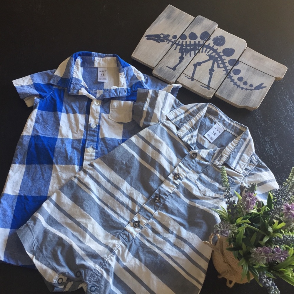 Lot of 2 Carter’s Baby Boy Striped Polo Rompers